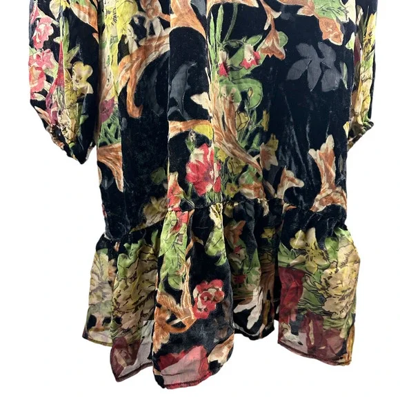 ABS Collection Crushed Velvet Floral Dress Long Sleeve Ruffle Black Plus Size 22 - Picture 4 of 15